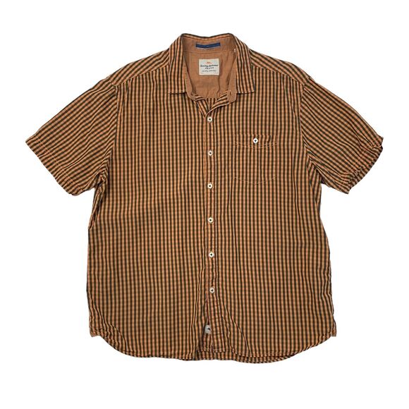 Tommy Bahama Jeans Shirt Mens L Large Amber Orange Checker Lyocell Cotton Blend - Picture 1 of 10